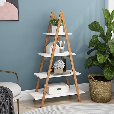 Solid Bamboo Wood Oxford A Frame Ladder Display Bookshelf