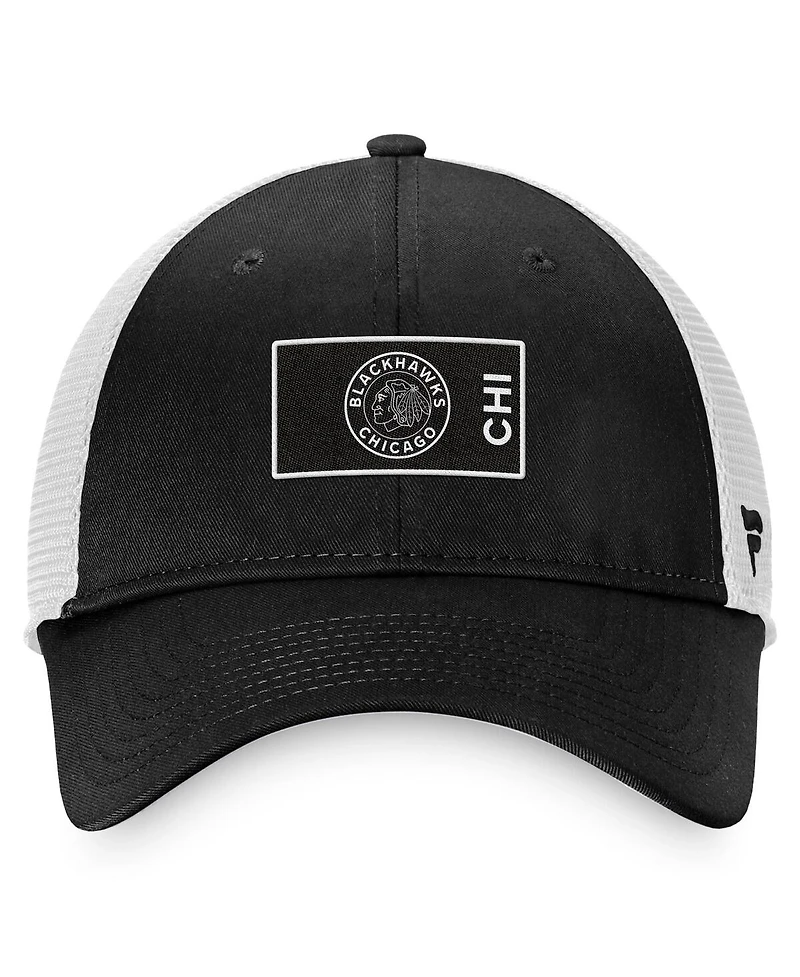 Men's Fanatics Black, White Chicago Blackhawks Authentic Pro Trucker Snapback Hat
