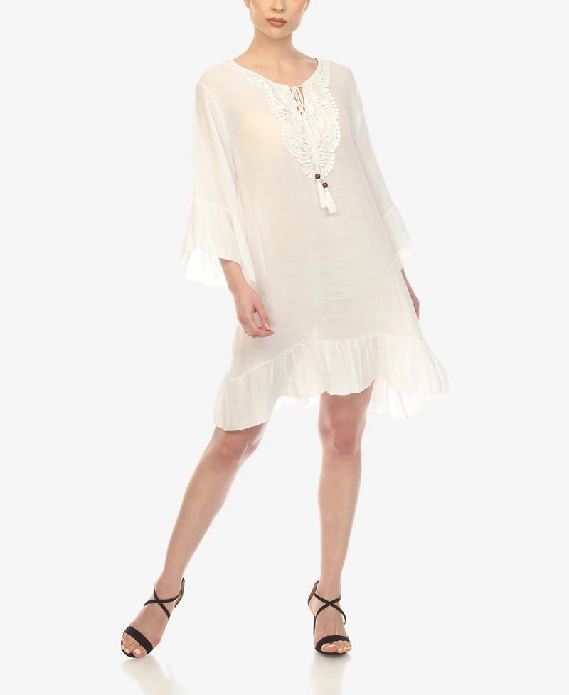 White Mark Women's Sheer Crochet Knee Length Cover Up Dress