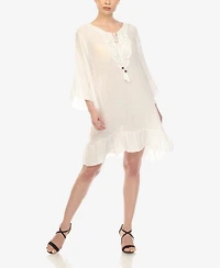 White Mark Women's Sheer Crochet Knee Length Cover Up Dress