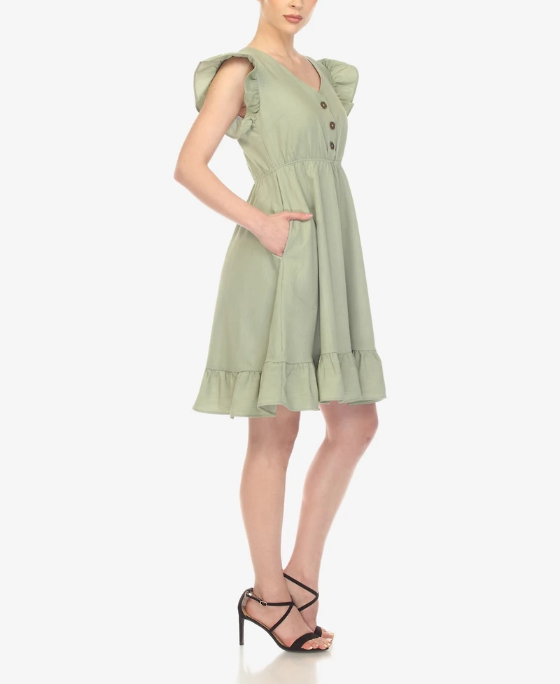 White Mark Women's Ruffle Sleeve Knee-Length Dress