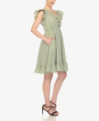 White Mark Women's Ruffle Sleeve Knee-Length Dress