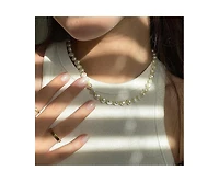 18K Gold Plated Freshwater Pearls with Green Glass Beads- Green Bean Necklace 17" For Women