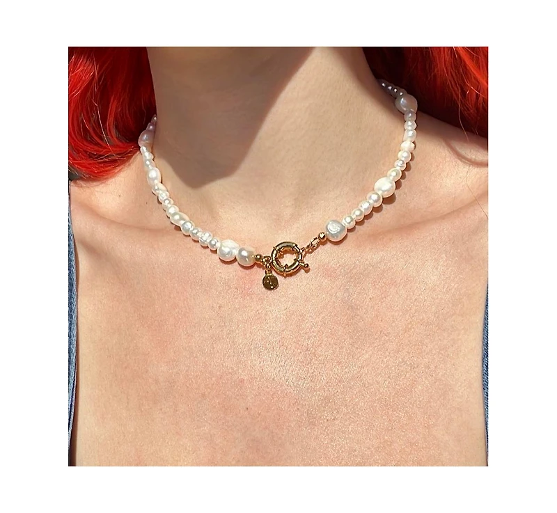 Joey Baby 18K Gold Plated Freshwater Pearls Mix of Different Sizes - Nina Necklace 17" For Women