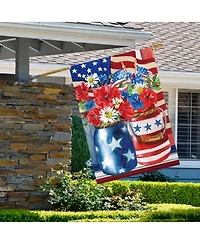 Patriotic Americana Floral Bouquet Outdoor House Flag 28" x 40"