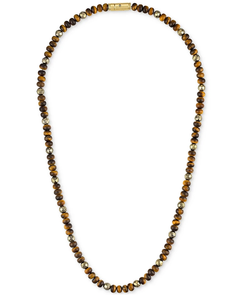 Bulova Men's Marine Star Tiger's Eye Beaded 22" Necklace in 14k Gold-Plated Sterling Silver