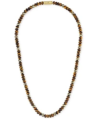 Bulova Men's Marine Star Tiger's Eye Beaded 22" Necklace in 14k Gold-Plated Sterling Silver