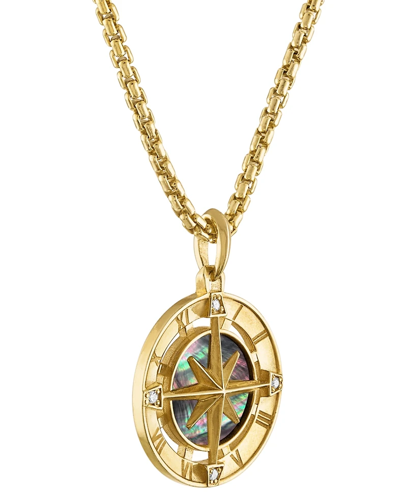 Bulova Men's Marine Star Diamond (1/20 ct. t.w.) Pendant Necklace in 14k Gold-Plated Sterling Silver, 24" + 2" extender