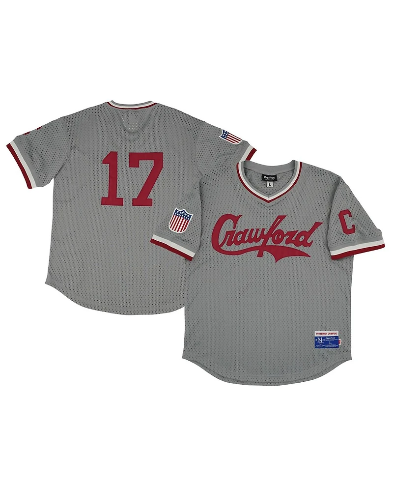 Men's Rings & Crwns #17 Gray Pittsburgh Crawfords Mesh Replica V-Neck Jersey