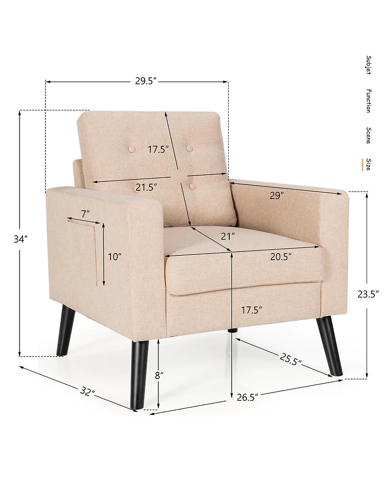 Costway Modern Accent Armchair Upholstered Single Sofa Chair