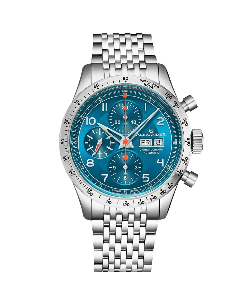 Alexander Men's Megalos Silver-tone Stainless Steel, Blue Dial, 51mm Round Watch