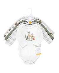 Hudson Baby Boys Cotton Long-Sleeve Bodysuits, Forest Animals 5-Pack, 0-3 Months