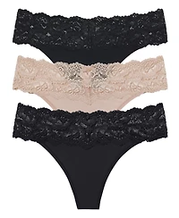 Women's Goddess Lace Trim Thong 3-Pack
