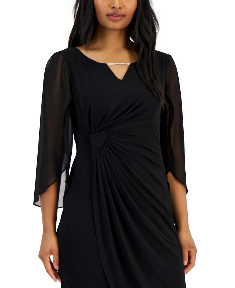 Connected Petite Chain-Detail Sheer-Sleeve Sheath Dress
