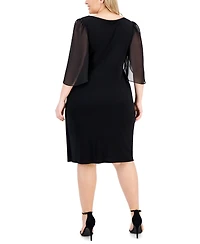 Connected Plus Sheer-Sleeve Chain-Detail Sheath Dress