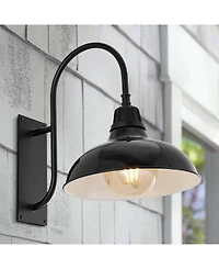 Stanley 12.25" 1-Light Farmhouse Industrial Indoor, Outdoor Iron Led Gooseneck Arm Sconce