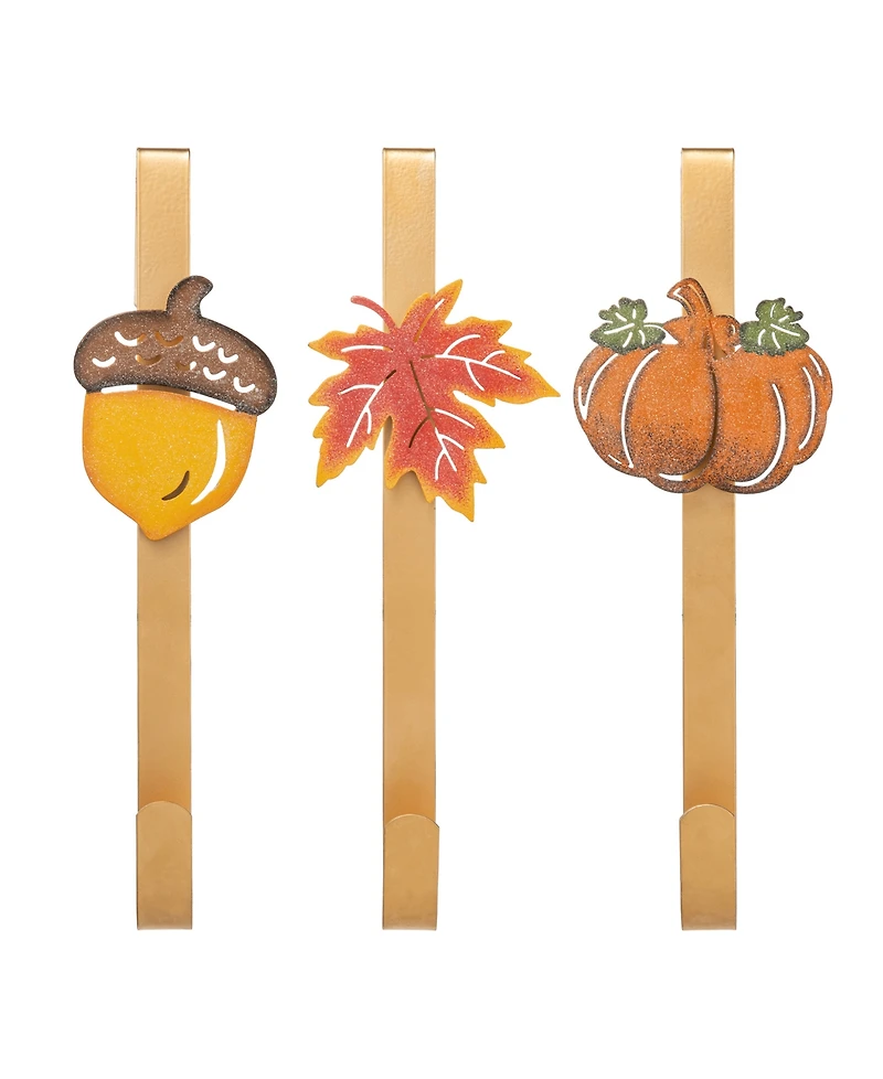 Glitzhome 14" H Fall Metal Glitter Acorn Leaf Pumpkin Wreath Hanger, Set of 3
