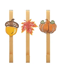 Glitzhome 14" H Fall Metal Glitter Acorn Leaf Pumpkin Wreath Hanger, Set of 3