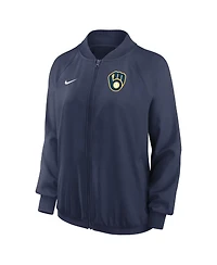 Women's Nike Navy Milwaukee Brewers Authentic Collection Team Raglan Performance Full-Zip Jacket