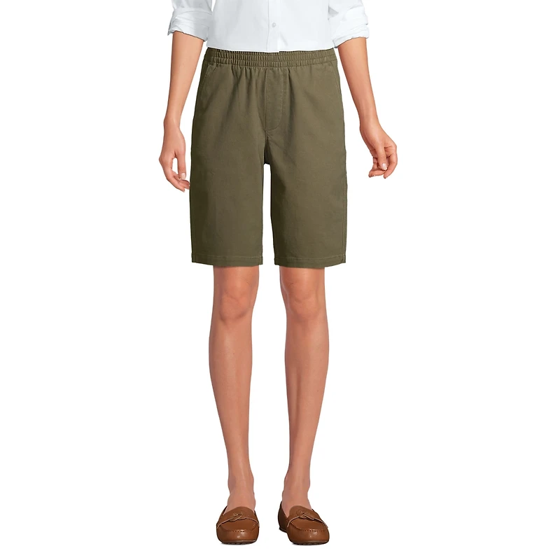 Lands' End Petite Mid Rise Elastic Waist Pull On 12 inch Chino Bermuda Shorts