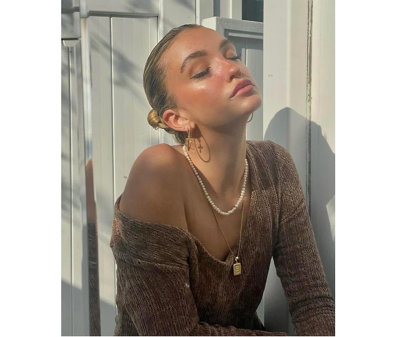 Joey Baby 18K Gold Plated Freshwater Pearls with Rose Gold Beads- Mathilde Necklace 17" For Women