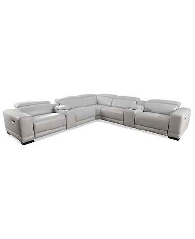 Closeout! Krofton 7-Pc. Beyond Leather Fabric Sectional with 3 Power Motion Recliners and 2 Consoles, Created for Macy's