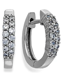 Diamond Two-Row Hoop Earrings in 14k White Gold (1/ ct. t.w