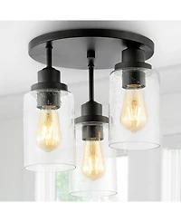 Jonah 12" 3-Light Bohemian Farmhouse Iron, Seeded Glass Led Semi Flush Mount