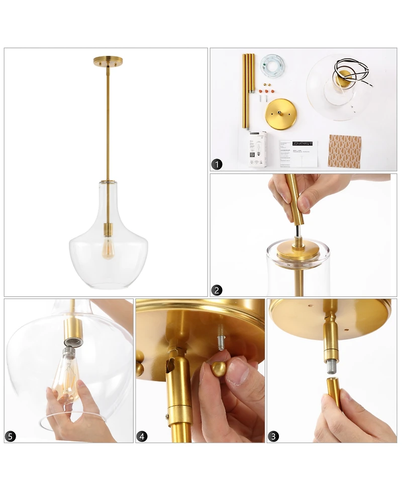 Watts 13.25" 1-Light Mid-Century Modern Iron, Glass Led Pendant