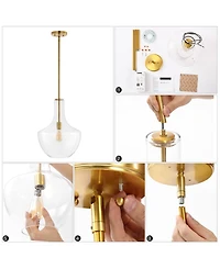 Watts 13.25" 1-Light Mid-Century Modern Iron, Glass Led Pendant