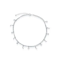 Simona Sterling Silver Moon and Star Double Strand Anklet