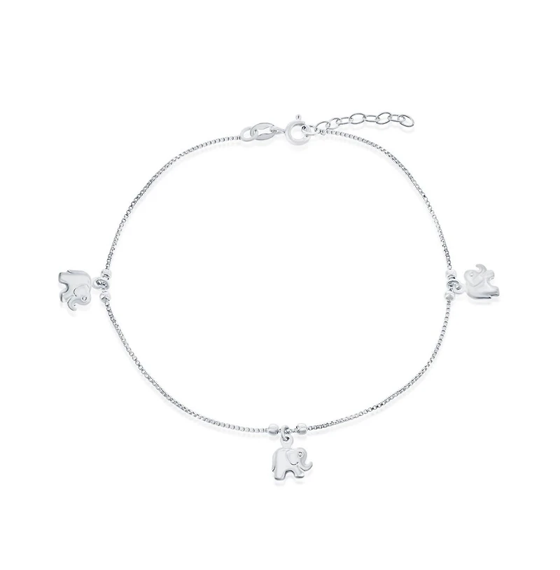 Simona Sterling Silver Beads with Elephant Charms Anklet Bracelet