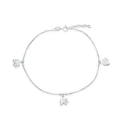 Simona Sterling Silver Beads with Elephant Charms Anklet Bracelet