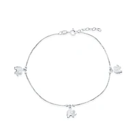 Simona Sterling Silver Beads with Elephant Charms Anklet Bracelet
