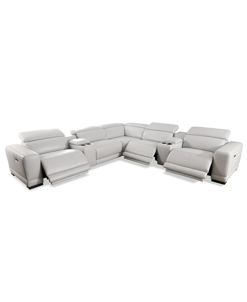 Closeout! Krofton 7-Pc. Beyond Leather Fabric Sectional with 3 Power Motion Recliners and 2 Consoles, Created for Macy's