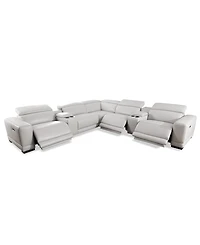 Closeout! Krofton 7-Pc. Beyond Leather Fabric Sectional with 3 Power Motion Recliners and 2 Consoles, Created for Macy's