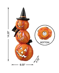 Glitzhome 14.25" H Halloween Lighted Stacked Resin Pumpkin Table Decor