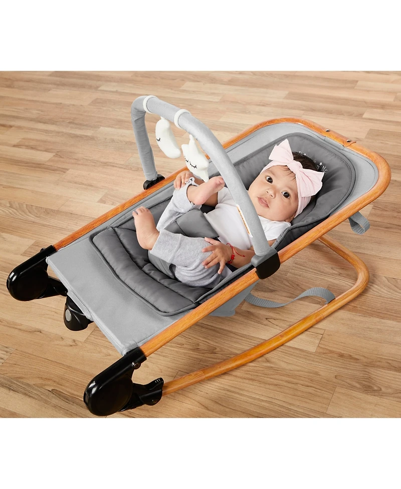 Dream On Me Baby Rock with me 2-in-1 Rocker and Stationary Seat | Compact Portable Rocker with Removable Toys Bar & Hanging Toys