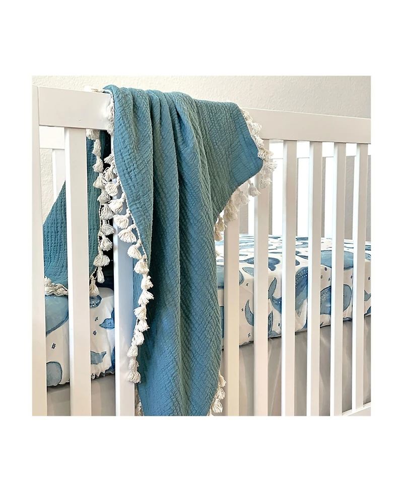 Crane Baby Baby Boys 6 Layer Muslin Tassel Blanket