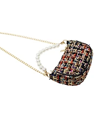 Tiny Treats Girls Black Tweed Pearl Clutch Handbag
