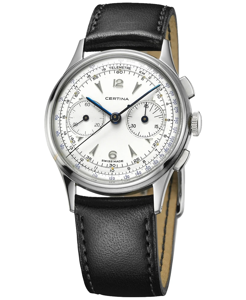 Certina Men's Swiss Automatic Chronograph Ds Black Leather Strap Watch 42mm