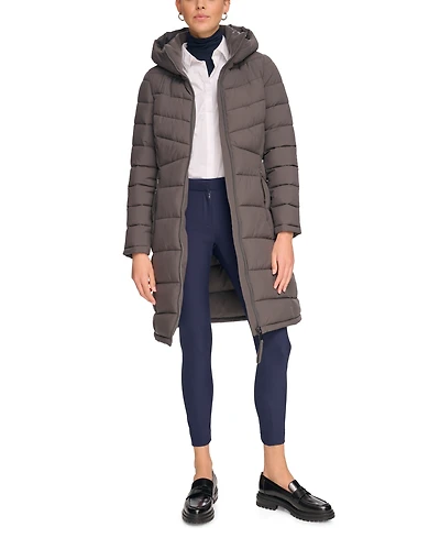 Calvin Klein Women's Hooded Stretch Puffer Coat, Created for Macy's