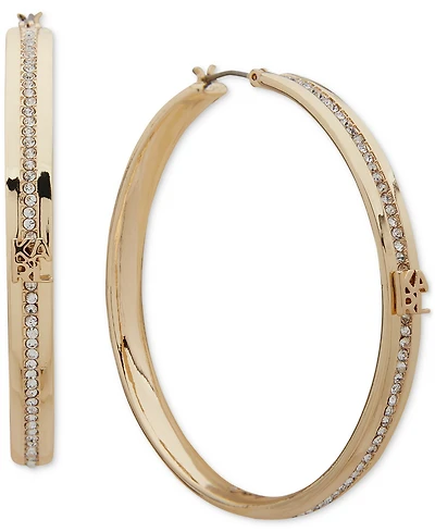 Karl Lagerfeld Paris Gold-Tone Medium Logo Pave & Color Hoop Earrings, 1.8"