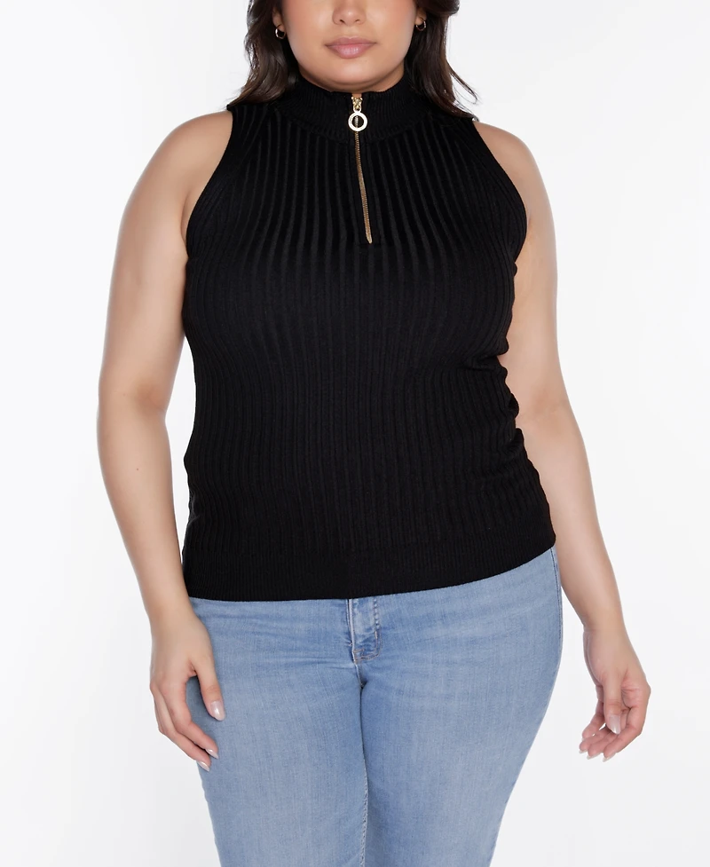 Belldini Black Label Plus Sleeveless Quarter Zip Sweater