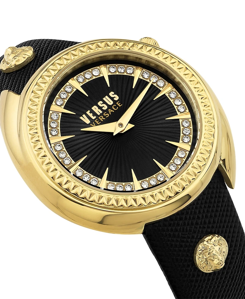 Versus Versace Women's Two-Hand Quartz Tortona Black Genuine Leather Strap 38mm