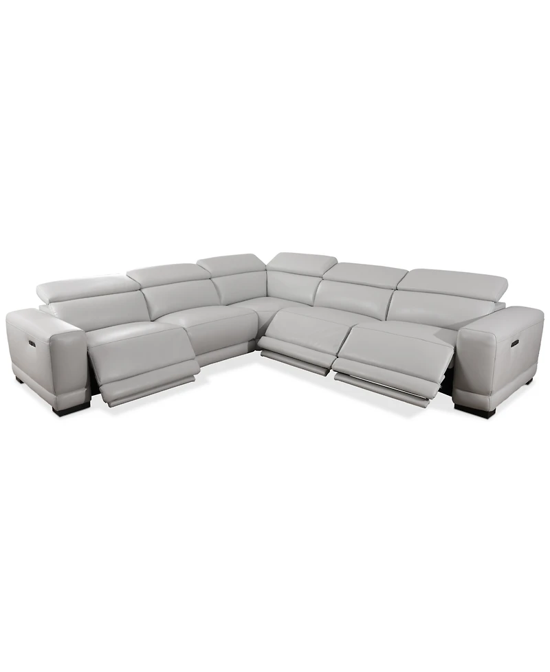 Closeout! Krofton 5-Pc. Beyond Leather Fabric Sectional with 3 Power Motion Recliners, Created for Macy's