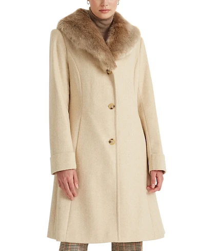 Lauren Ralph Women's Faux-Fur-Collar Coat