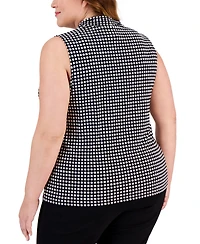 Anne Klein Plus Printed Triple-Pleat V-Neck Top