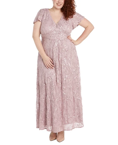 R & M Richards Plus Size Sequined Fit & Flare Gown
