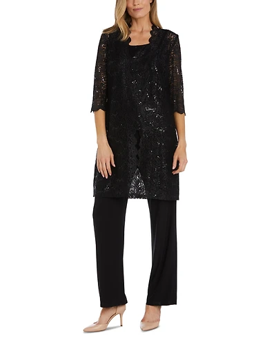 R & M Richards Petite 3-Pc. Sequined-Lace Jacket, Top Pants